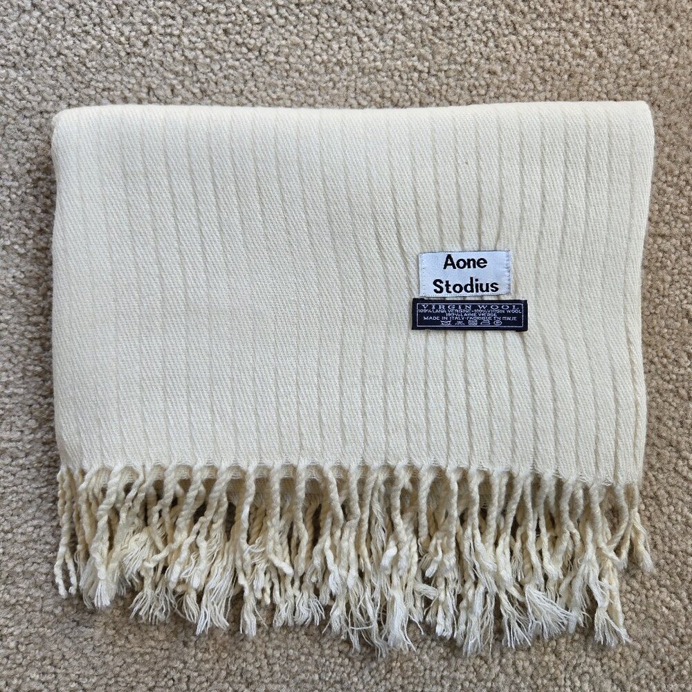 Aone Stodius 100% Wool Scarf Woven Ribbed Midweight Italy
